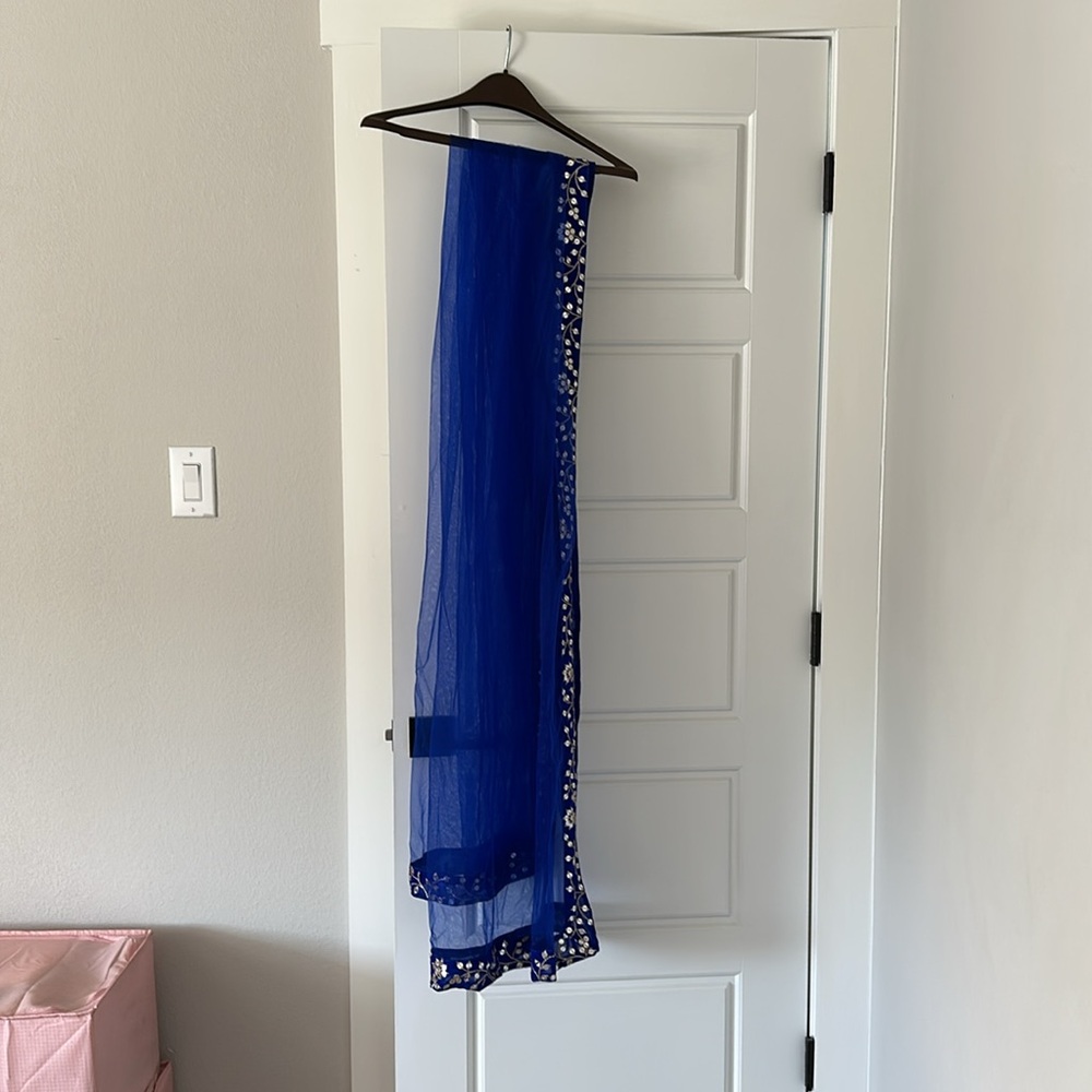 Royal Blue and Gold 3-Piece Lehenga for Indian Wedding Guest with Can Can - Picture 6 of 9